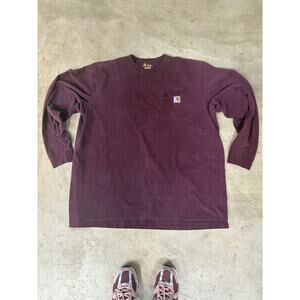 Vintage x Carhartt Mens Long Sleeve Burgundy Tee 2XL